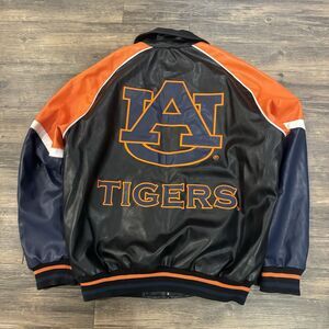 Y2K Auburn Tigers Embroidered Leather Varsity Bomber G-III Sz LG Sports Jacket